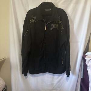 Coogi Black and Gold Zip-Up Track Jacket